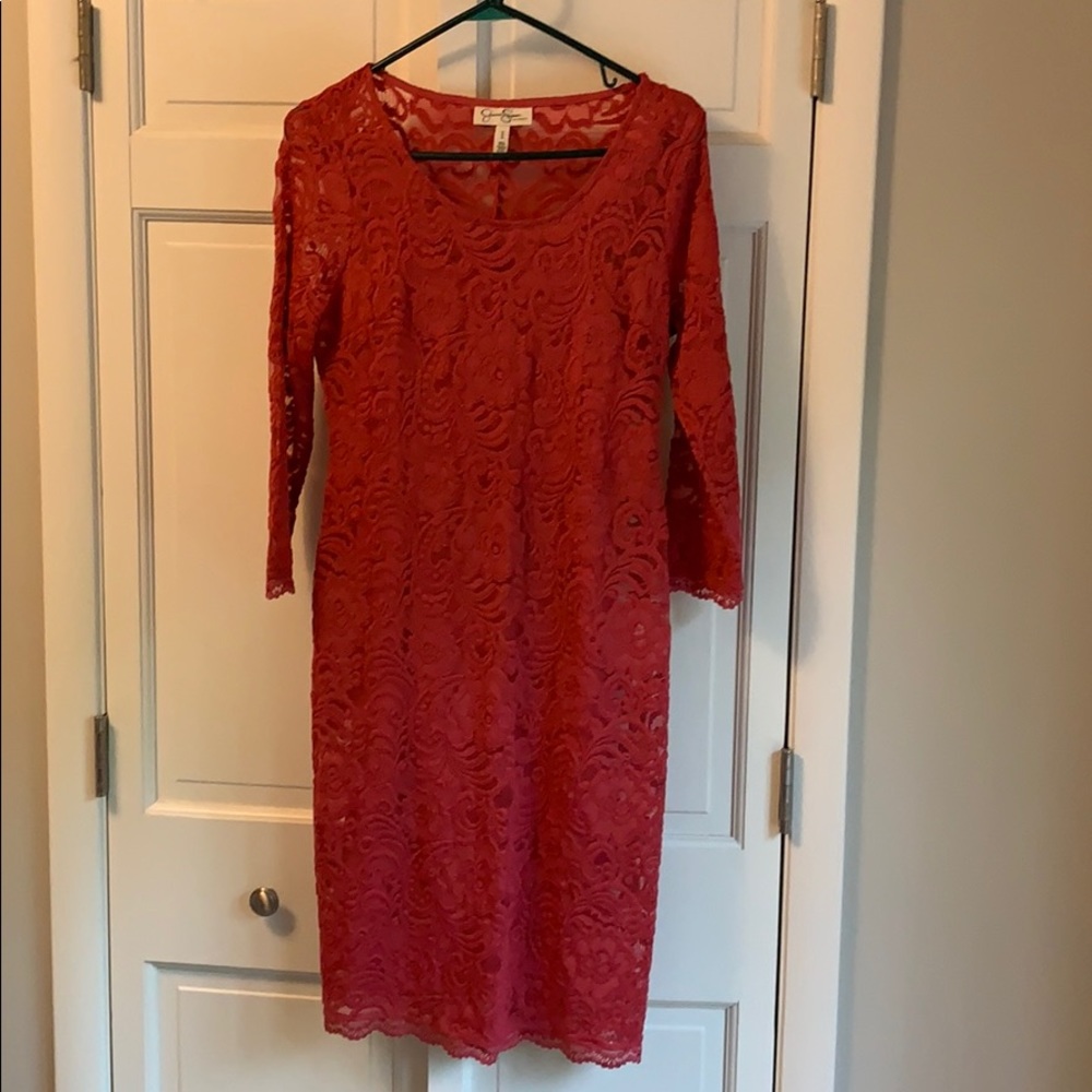 Coral lace maternity dress